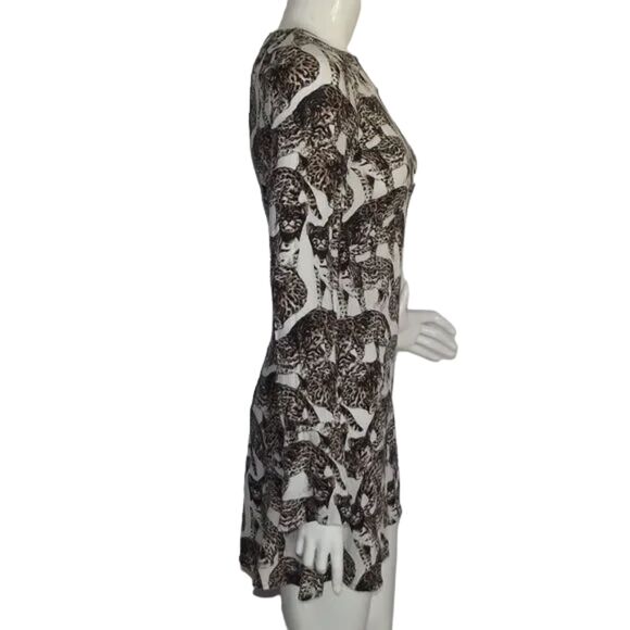 H&M Mini Dress, 4, Wild Cats, White/Brown, Long sleeves, big keyhole back - Picture 6 of 15